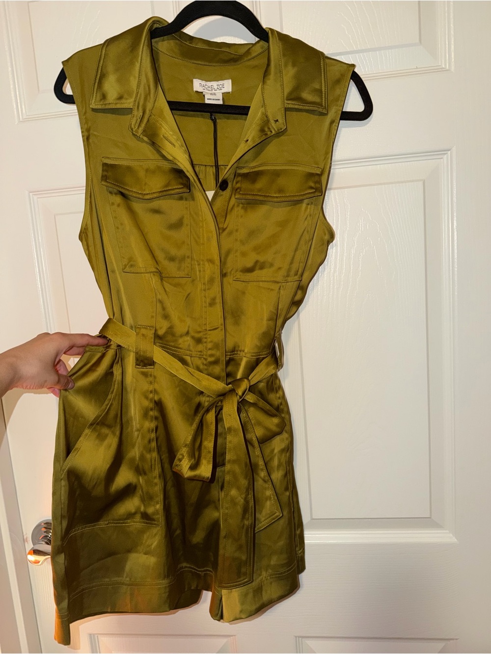 Rachel Zoe Sleeveless Olive Utility Tie-Waist Romper - Picture 3 of 8
